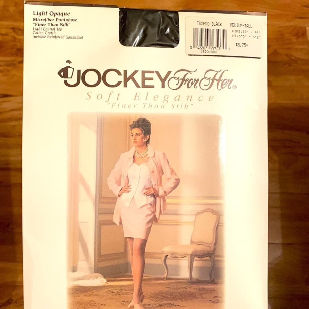 New Jockey VTG Soft Elegance BLACK Light Opaque microfiber pantyhose Med tall